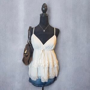 Vintage Y2K Old Navy Babydoll Sequin Ruffle Accent Tie Front Cami Medium